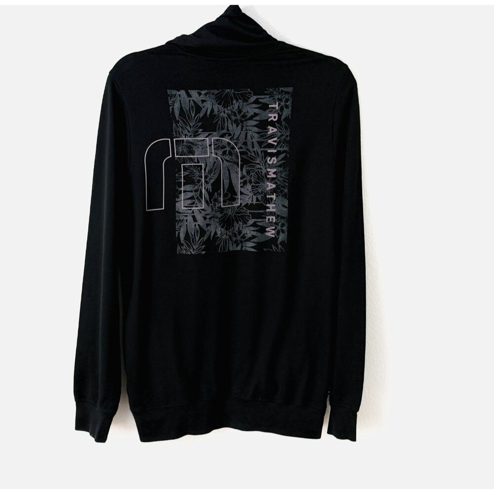 Travis Mathew Pullover Hoodie Black Pima Modal Tropical Leaves Design Size S